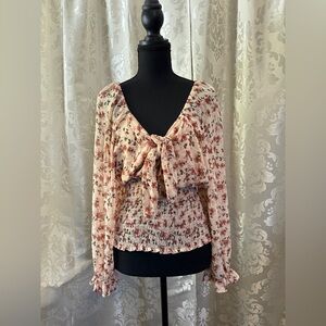 Tempted Pink Floral Smocked Blouse/D009